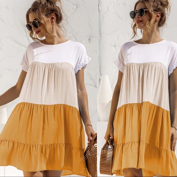 Boho spring summer ruffle trim mini dress - Picture 4 of 12